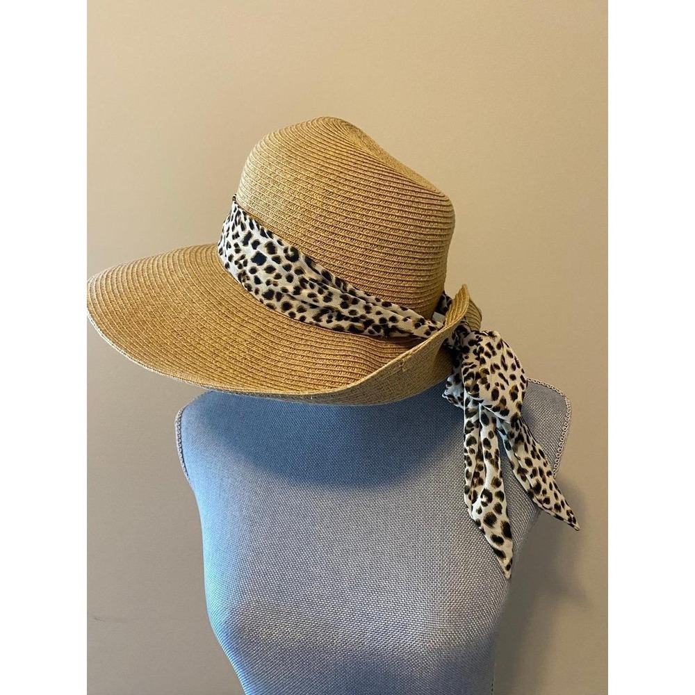 Sun Hat Nine West OSFM Golf Travel Beach Leopard Scarf Floppy Animal Festival
